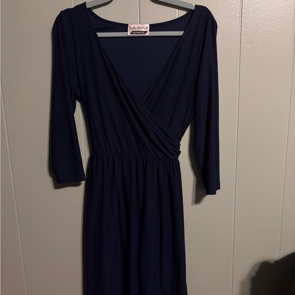 Elegant Navy Blue Wrap Dress